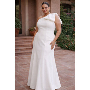 Jenny Yoo Tabitha Wedding Dress Ivory One Shoulder Bow Bridal Gown Size 26 NWT